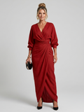 Fable | Long Sleeve Wrap Overlap Skirt Midi Dress