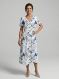 Kael | V Neck Soft Botanical Print Midi Dress