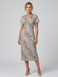 Astra | Short Sleeve Abstract Pattern Midi Dress