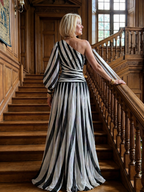 Marlowe & June™ | Elegant Striped Maxi Dress with One Shoulder