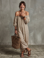 Euphemia | Striped Pattern Off Shoulder Maxi Dress