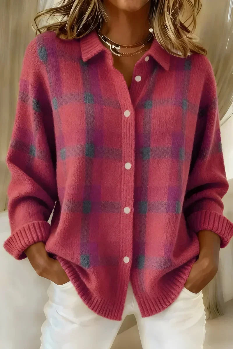 Ashley | Classic Collared Plaid Cardigan