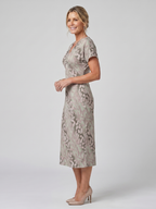 Astra | Short Sleeve Abstract Pattern Midi Dress