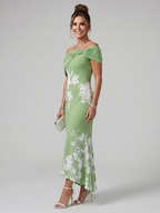 Cosma | Off Shoulder Draped Neckline Midi Dress