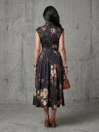 Greta | High Neck Keyhole Floral Pleated Midi Dress