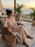 Euphemia | Striped Pattern Off Shoulder Maxi Dress