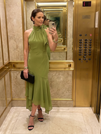 Winifred | Draped Halter Keyhole Midi Dress