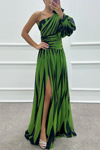 Marlowe & June™ | Elegant Striped Maxi Dress with One Shoulder