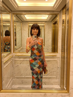 Larkin | Fitted Multicolor Scale Pattern Maxi Dress