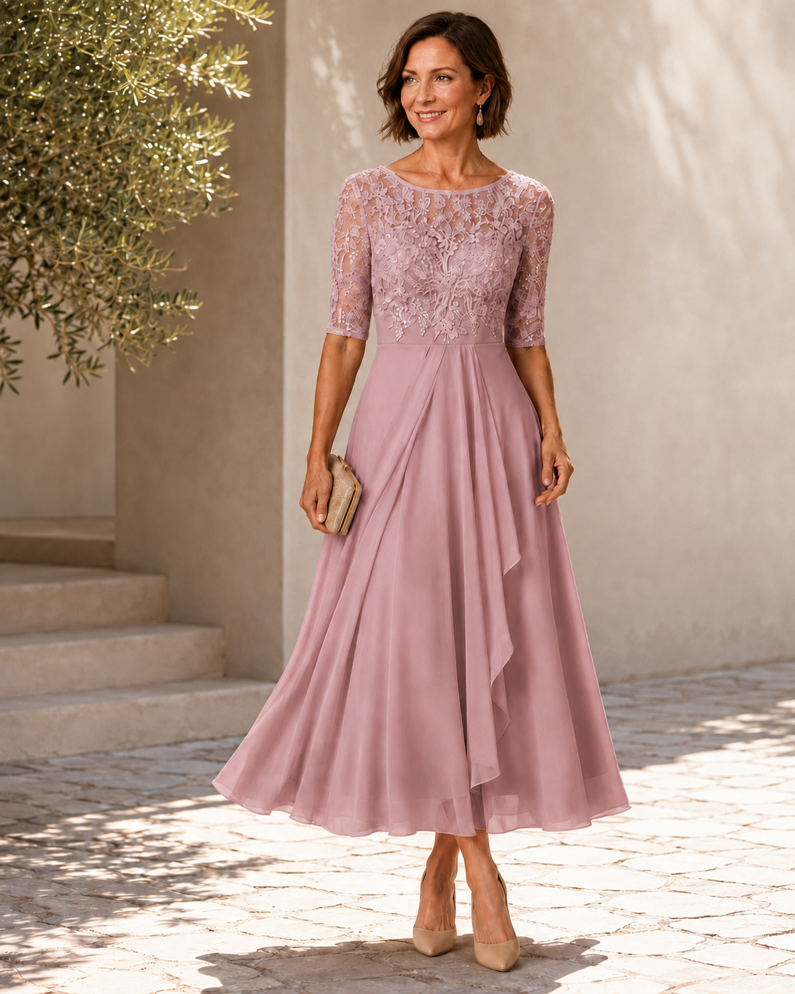 Rose | Flattering Lace Midi Dress
