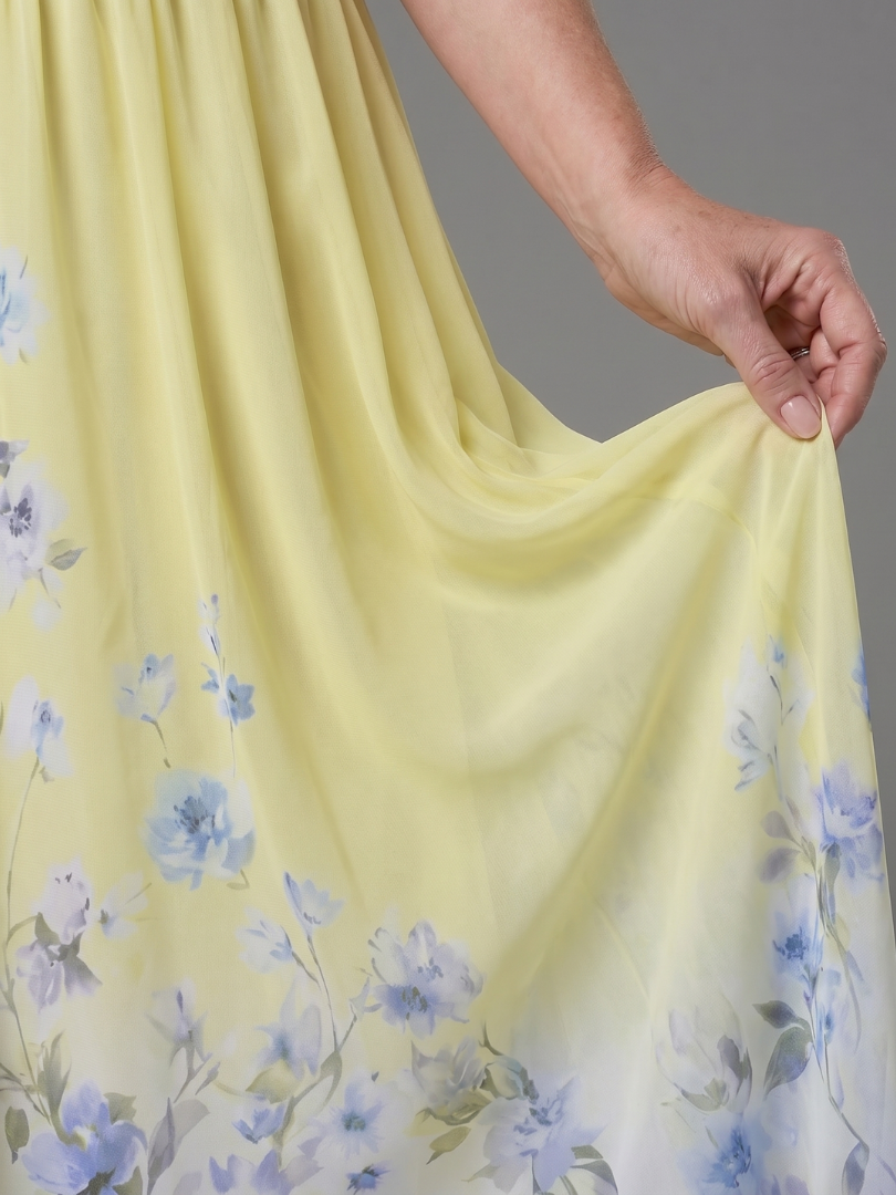 Clarissa | Sleeveless V Neck Soft Floral Hem Midi Dress