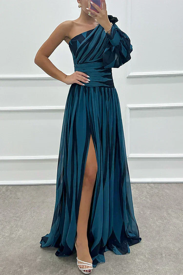 Marlowe & June™ | Elegant Striped Maxi Dress with One Shoulder