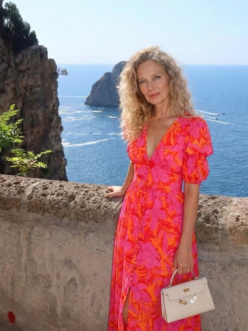 Marlowe & June™ | Floral V Neck Puff Sleeve Midi Dress