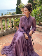 Demetria | Tie Neck Ruffle Tiered Maxi Dress