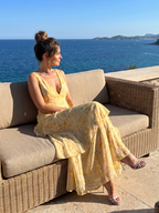 Gala | Deep V Sleeveless Painterly Pattern Midi Dress