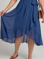 Keziah | Short Sleeve Wrap Soft Flowing Hem Midi Dress