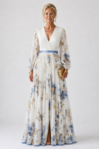 Marlowe & June™ | Long Sleeve V Neck Floral Maxi Dress