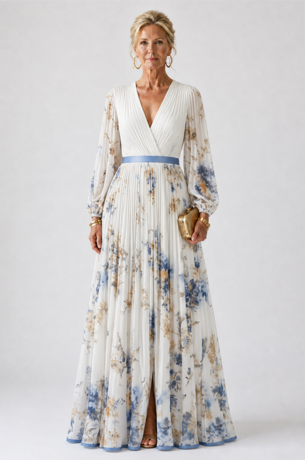 Marlowe & June™ | Long Sleeve V Neck Floral Maxi Dress