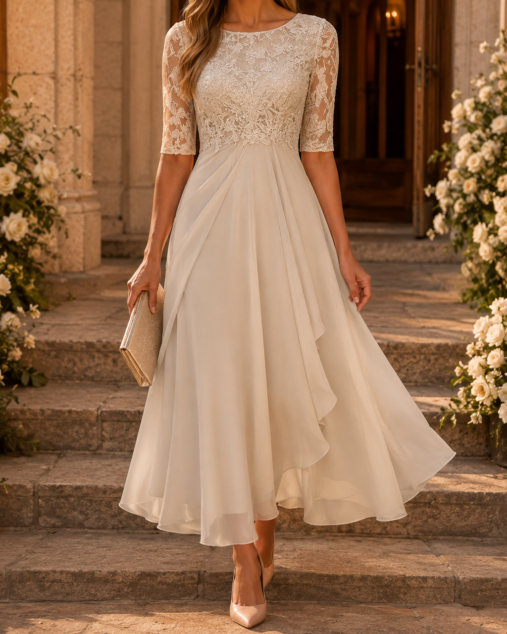 Rose | Flattering Lace Midi Dress