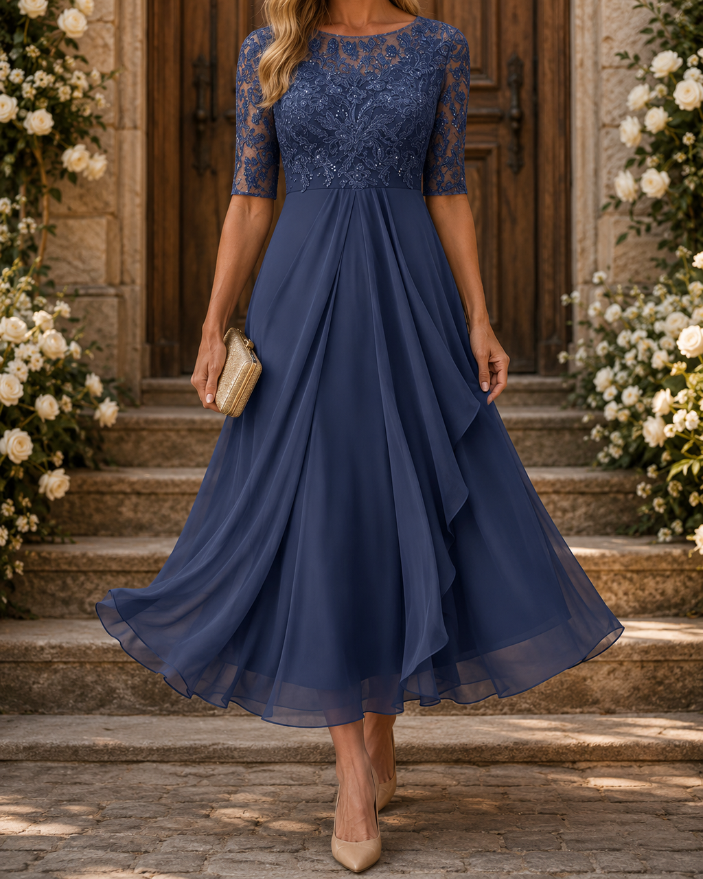 Rose | Flattering Lace Midi Dress