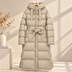 Marlowe & June™ | Elena Longline Belted Puffer Coat – Warm Hooded Winter Comfort