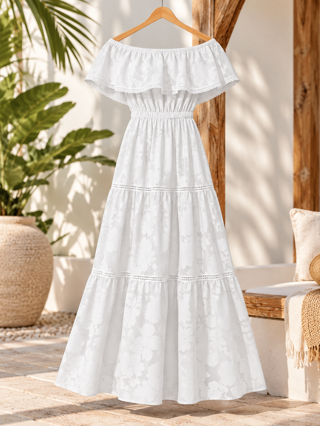 Marlowe & June™ | Sienna Off-Shoulder Tiered Maxi Dress – Flowy Summer Elegance