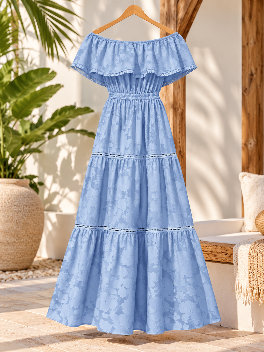 Marlowe & June™ | Sienna Off-Shoulder Tiered Maxi Dress – Flowy Summer Elegance