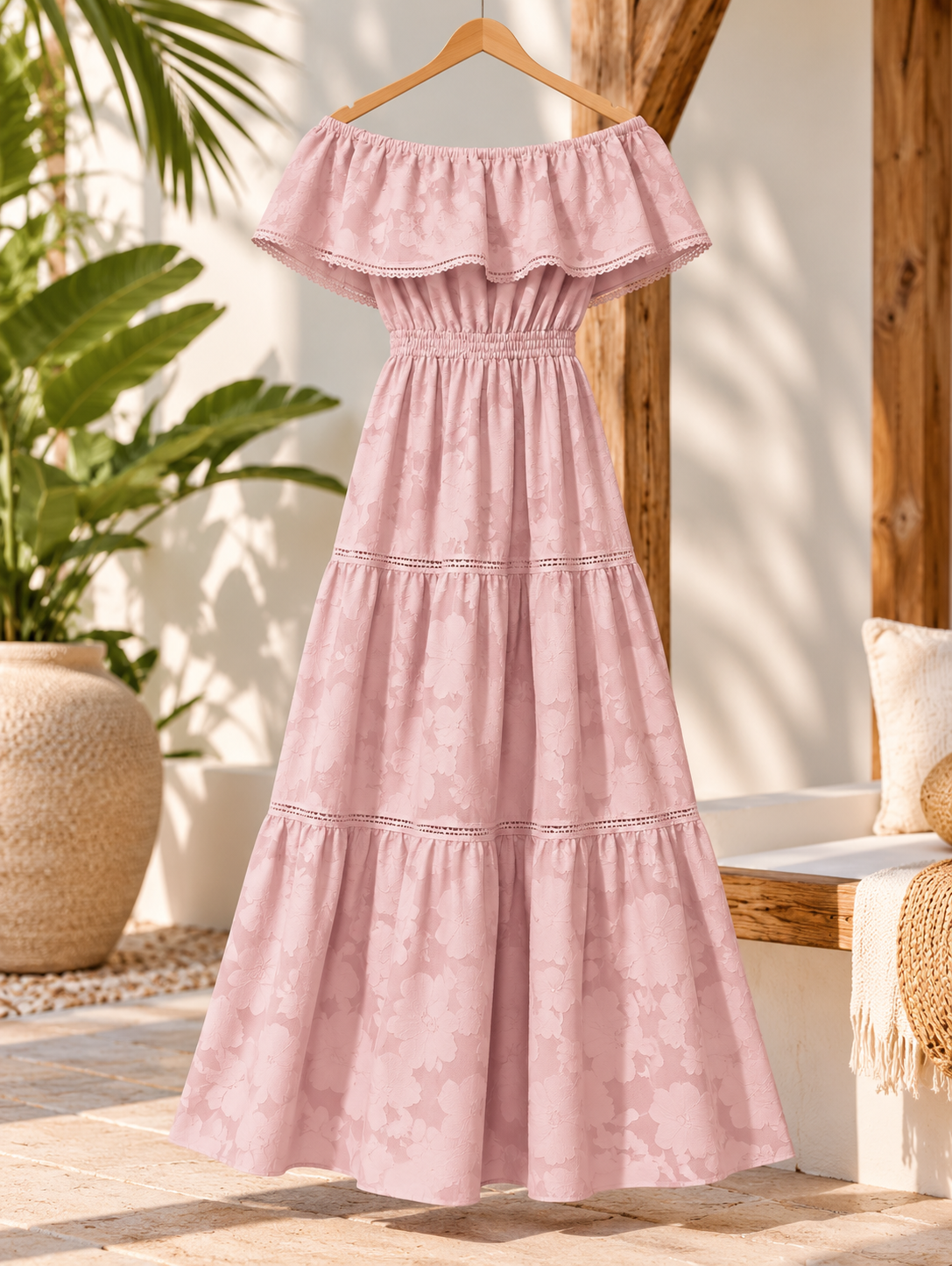 Marlowe & June™ | Sienna Off-Shoulder Tiered Maxi Dress – Flowy Summer Elegance