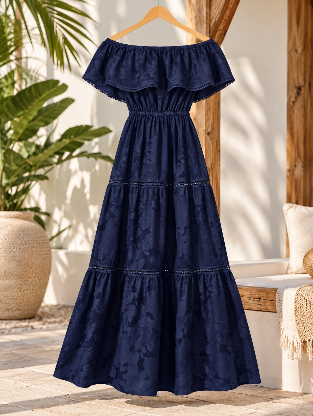 Marlowe & June™ | Sienna Off-Shoulder Tiered Maxi Dress – Flowy Summer Elegance