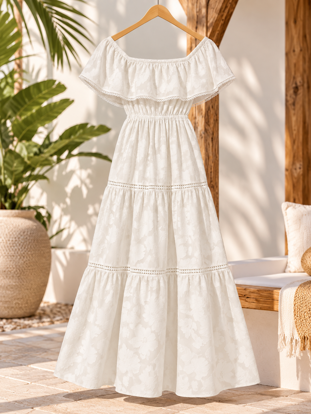 Marlowe & June™ | Sienna Off-Shoulder Tiered Maxi Dress – Flowy Summer Elegance