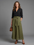 Vera | Two Piece Set Black Blouse Olive Green Midi Skirt