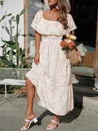 Marlowe & June™ | Sienna Off-Shoulder Tiered Maxi Dress – Flowy Summer Elegance