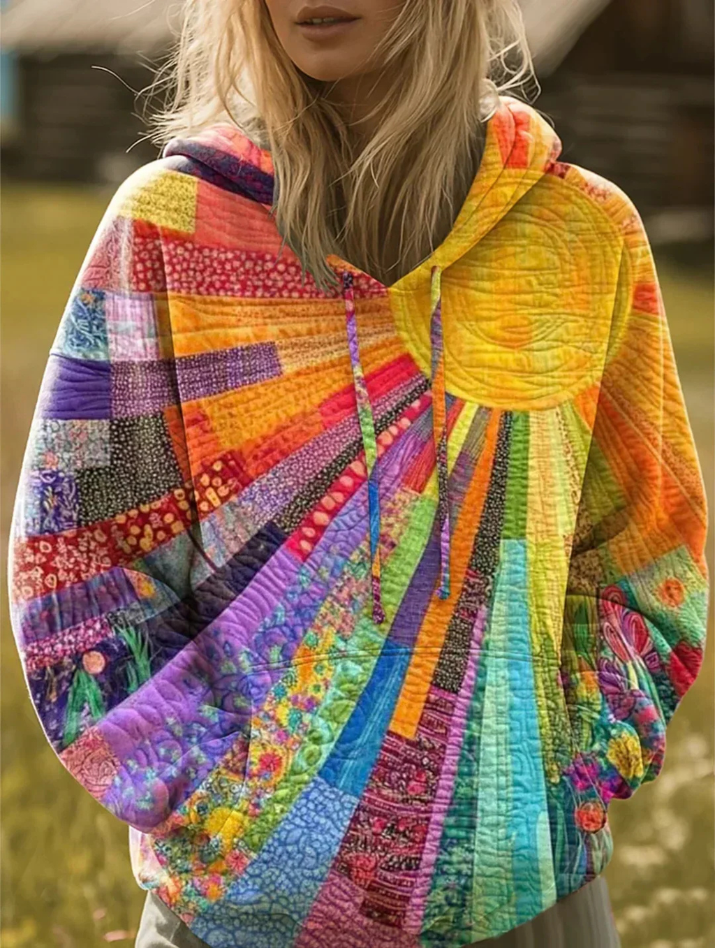 Dawnella™ | Bohemian Multicolor Patchwork Hoodie