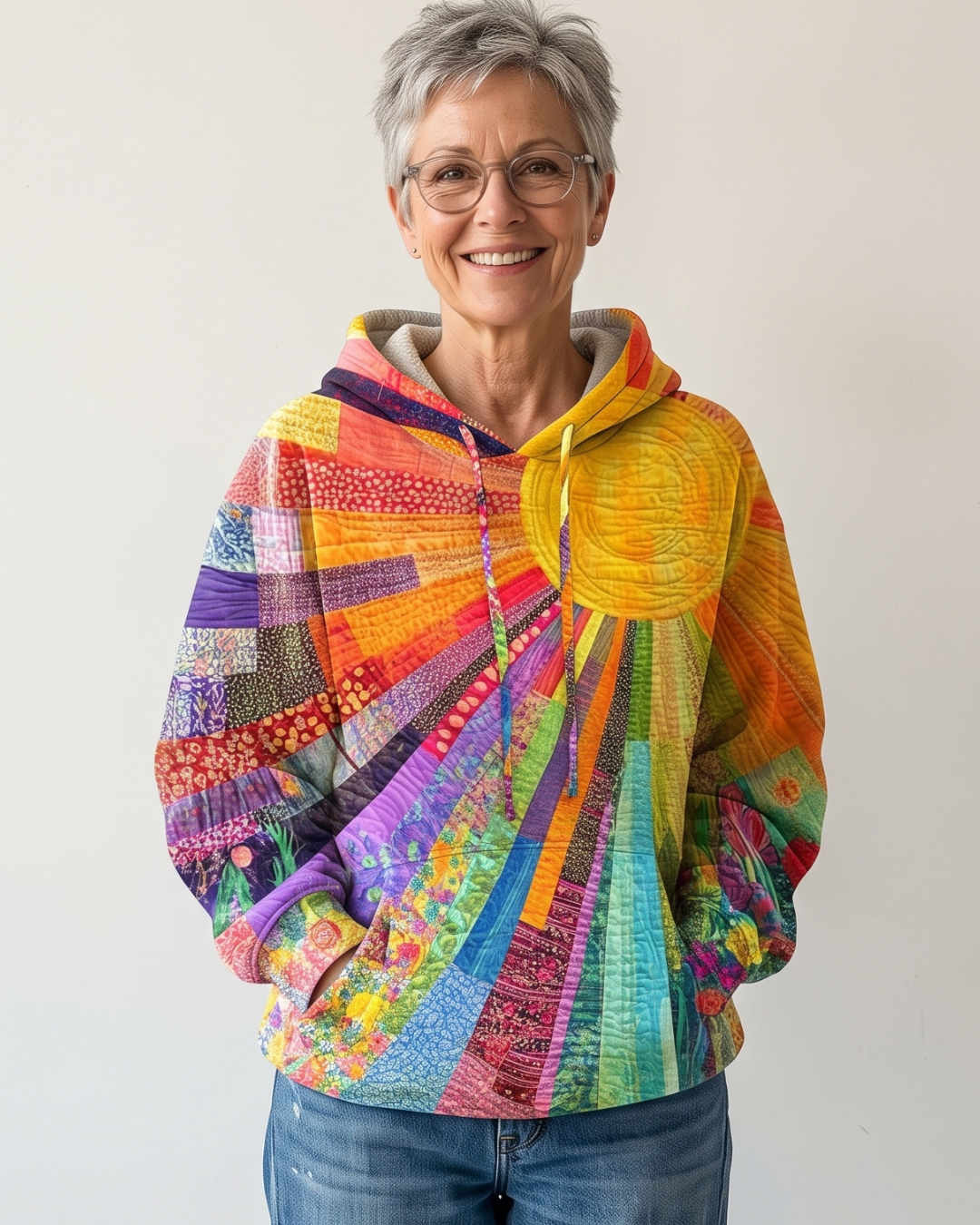 Dawnella™ | Bohemian Multicolor Patchwork Hoodie