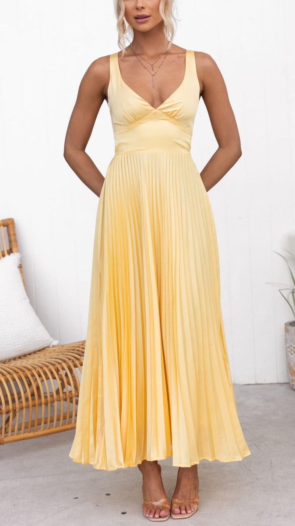 Marlowe & June™ | Pleated V-Neck Maxi Dress