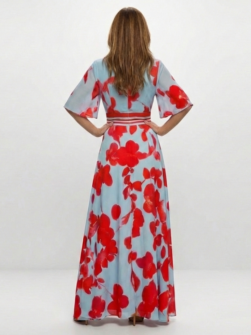 Marlowe & June™ | V Neck Short Sleeve Floral Maxi Dress