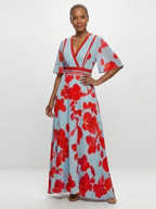 Marlowe & June™ | V Neck Short Sleeve Floral Maxi Dress