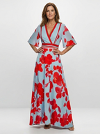 Marlowe & June™ | V Neck Short Sleeve Floral Maxi Dress