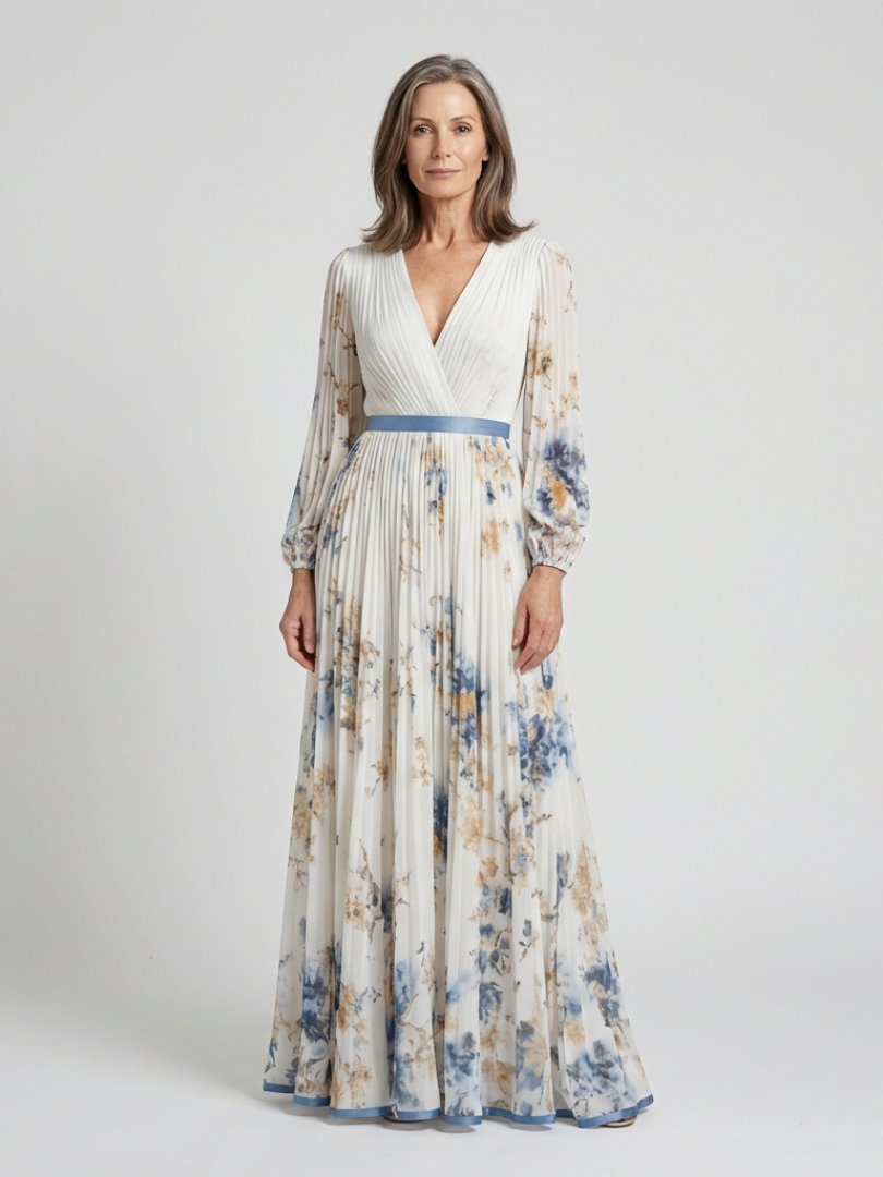 Marlowe & June™ | Long Sleeve V Neck Floral Maxi Dress